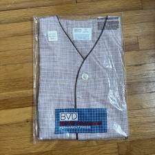 Vintage BVD Flame  Resistant Permanent  Press Pajamas Boys Size  8 Red/Blue Plaid
