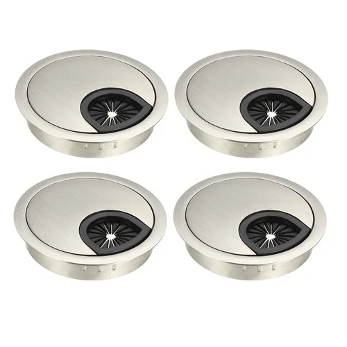 Cable Hole Cover, 2-3/8" Zinc Alloy Desk Grommet, 4 Pcs (Wire Drawing, Silver)