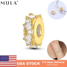 MULA European Golden Square Rubber DIY Charm CZ for Bracelet 925 Sterling Silver
