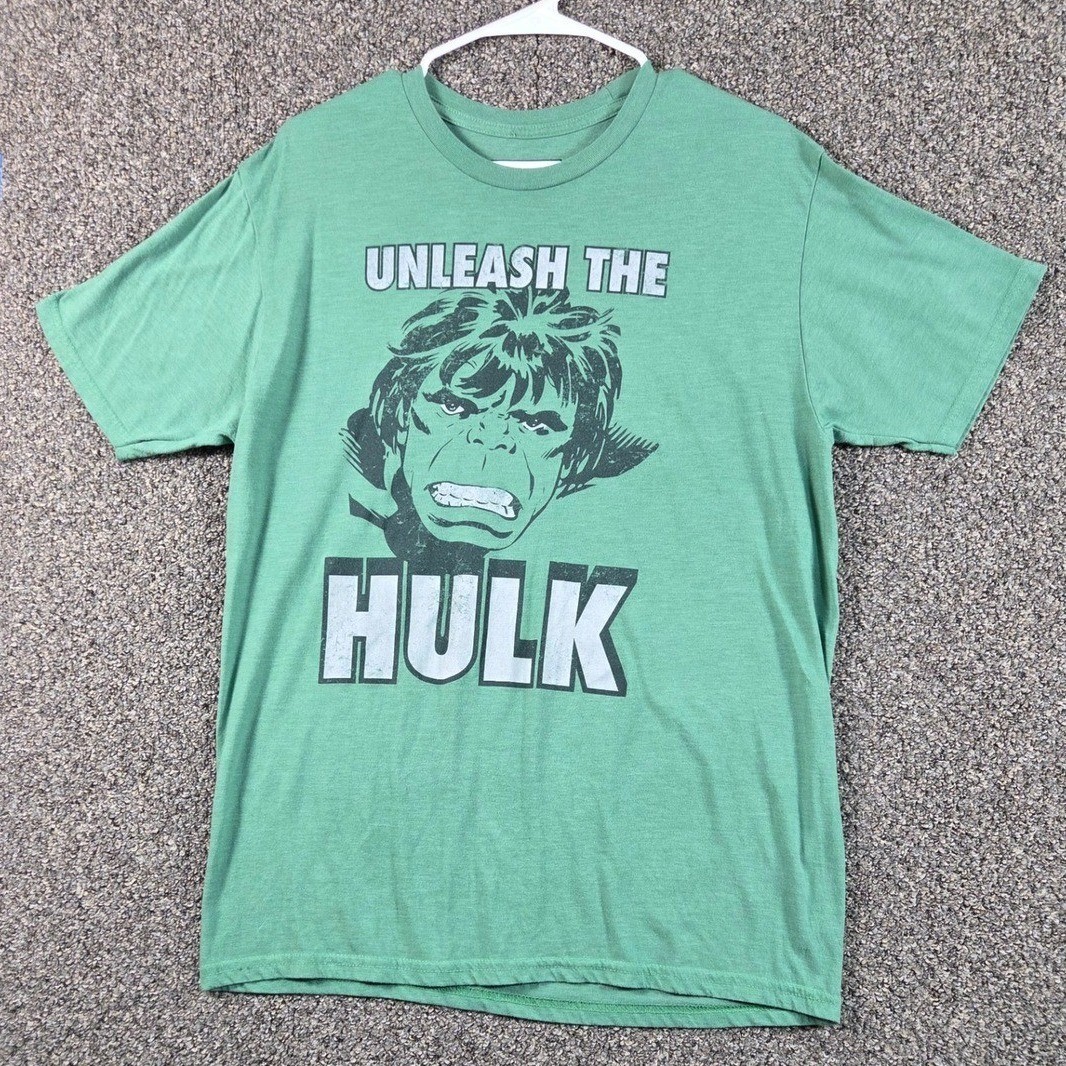 Marvel Graphic Tee Mens L Green Excellent Unleash the Hulk Comic T-Shirt