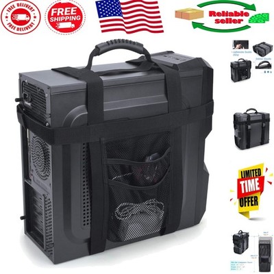 Ventilated PC Tower Carrier with Anti-Slide Straps and Mesh Pockets for Travel