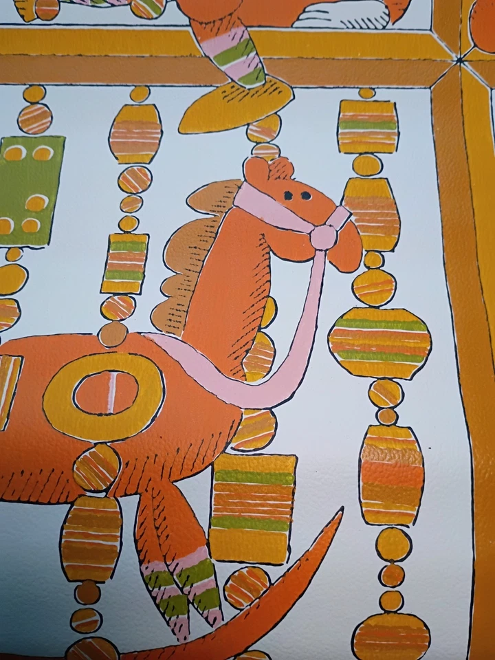 Rollo de papel tapiz retro años 70 Sunworthy - naranja marrón oso de peluche payaso MCM RARO Foto 4 de 4