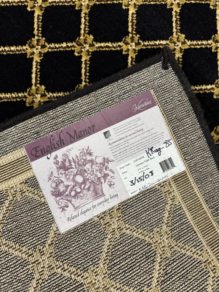 Karastan English Manor Coll. Coventry Trellis Black 5'7x7'11 100% Wool rug ::NEW - Image 3 of 4