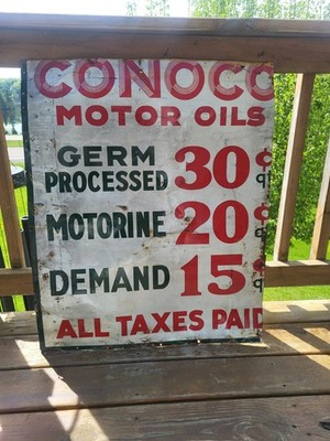 Early CONOCO Motor Oils Tin Sign, 33'' X 27.5''