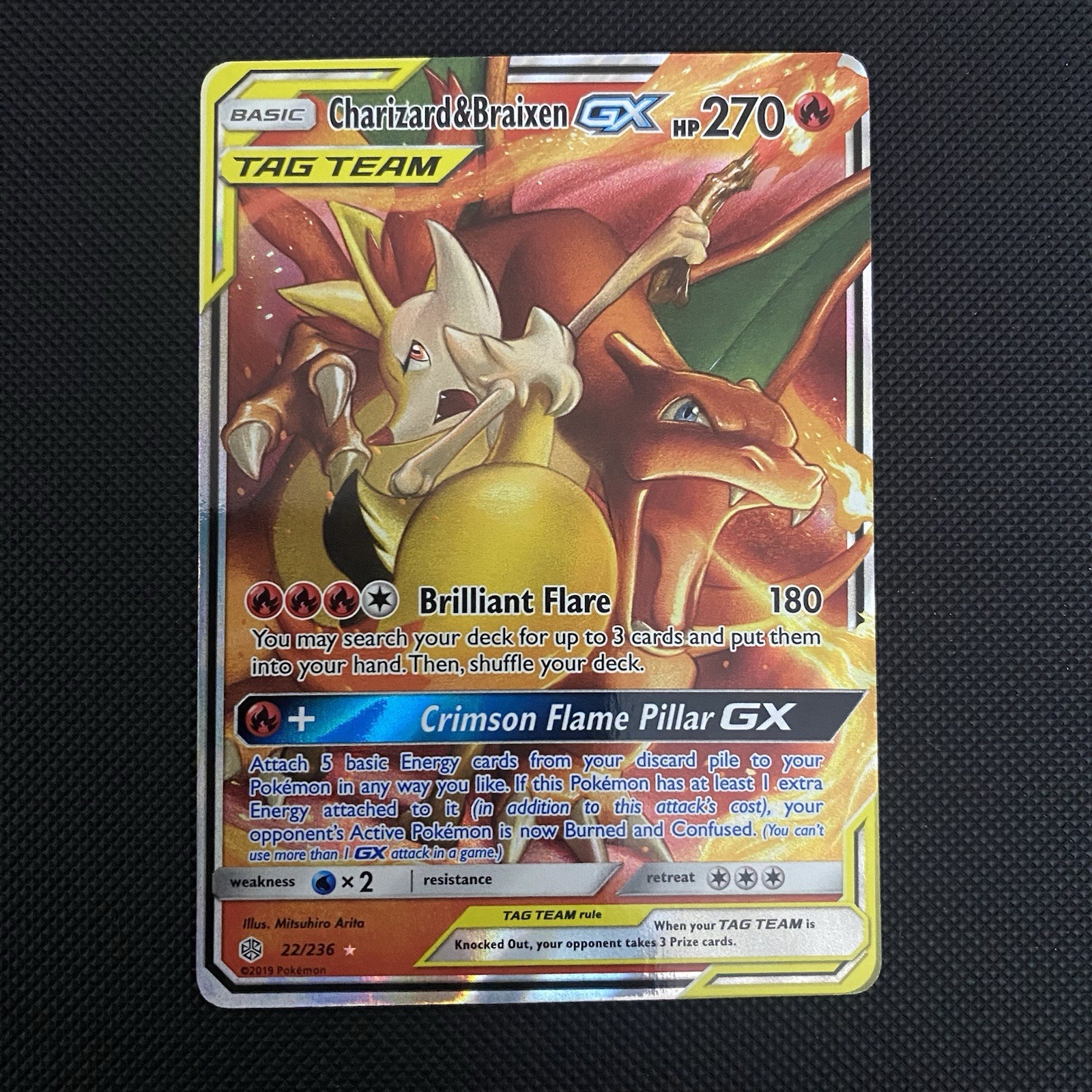 Pokemon TCG Charizard Braixen Tag Team GX Cosmic Eclipse 22/236 Holo NM/MT
