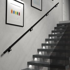 Matt Black Stair Handrail Wall Mounted Indoor Steel Banister Kit with Brackets