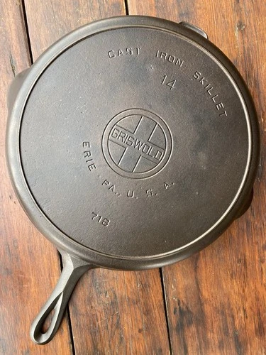 Griswold Cast Iron #14 Large Block Logo Skillet With Heat Ring
