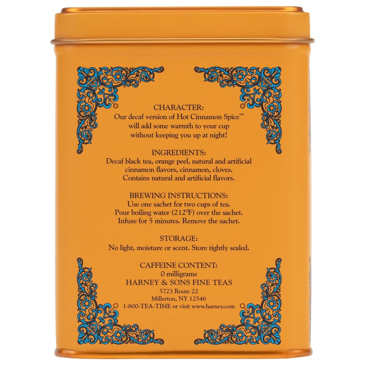 Harney and Sons Decaf Hot Cinnamon , Decaf Flavored Black 20 Sachets per Tin 1.4