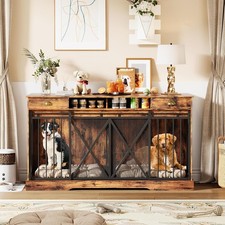 63'' Double Dog Crate Furniture with Removable Divider  2 Drawer, for 2 Pets