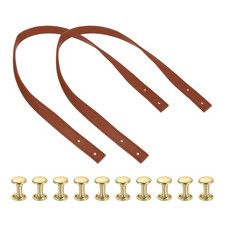 2Pcs PU Leather Purse Strap, 23.6" Short Bag Strap with Gold Rivets, Coffee