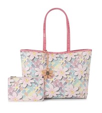 Image of Kurt Geiger London Camden Shopper Tote Rainbow Monogram Pink Floral Canvas Bag