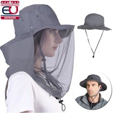 Men Women Mosquito Head Net Hat Bug Sun Protection Fishing Hiking Bucket Cap