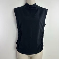 Quince Stretch Cotton Jersey Sleeveless Mock Neck Top Black L Capsule Preppy NWT
