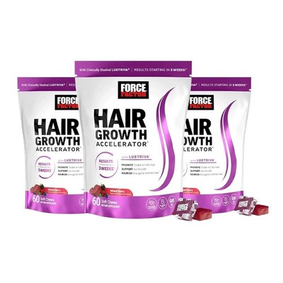 3 Packs Force Factor Hair Growth Accelerator Soft Chews, Hair Growth Vitamins