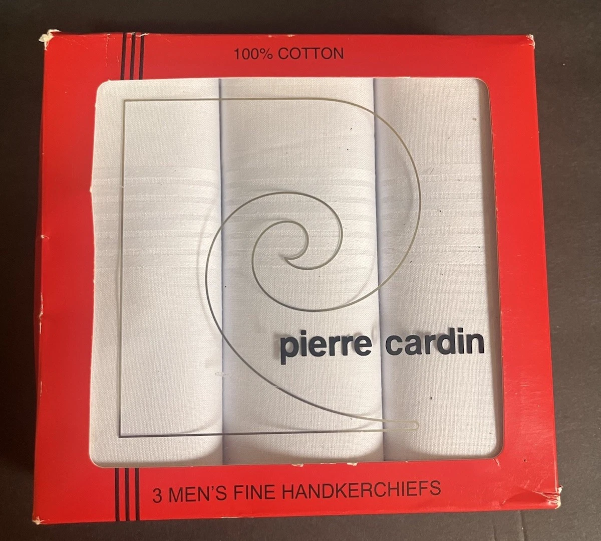 NIB Pierre Cardin Men's All Cotton Fine Handkerchiefs (3 count) Made in USA Vtg
