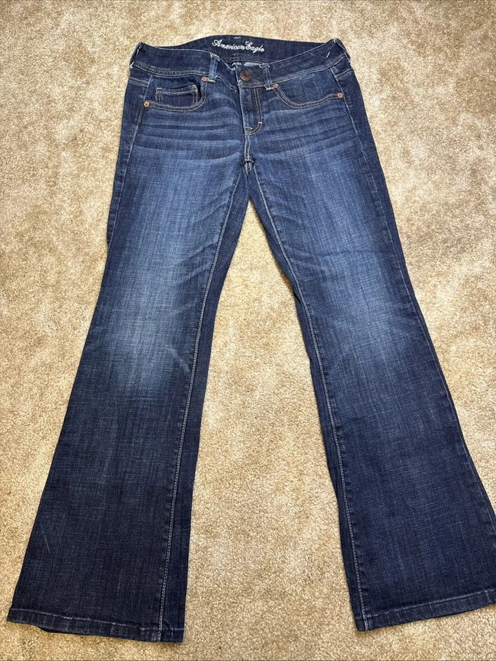 AE American Eagle оригинальный загрузки размер 6 короткие эластичной женщин джинсы синий темно стирка - Изображение 3 из 4