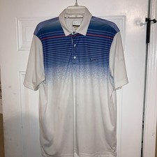 Greg Norman Polo Shirt Men  s Large Blue  White PlayDry Golf Performance
