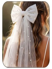JONKY Bow Wedding Veil Bridal Pearl Bachelorette Party Hair Clip for Style1