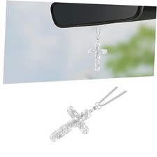 Bling Car Hanging Ornament, Cross Crystal Rhinestone Vehicle Rear View Silver
