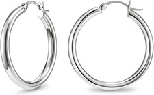 925 Sterling Silver Hoop Earrings-Chunky Huggie Earrings for Women, Diameter 25/