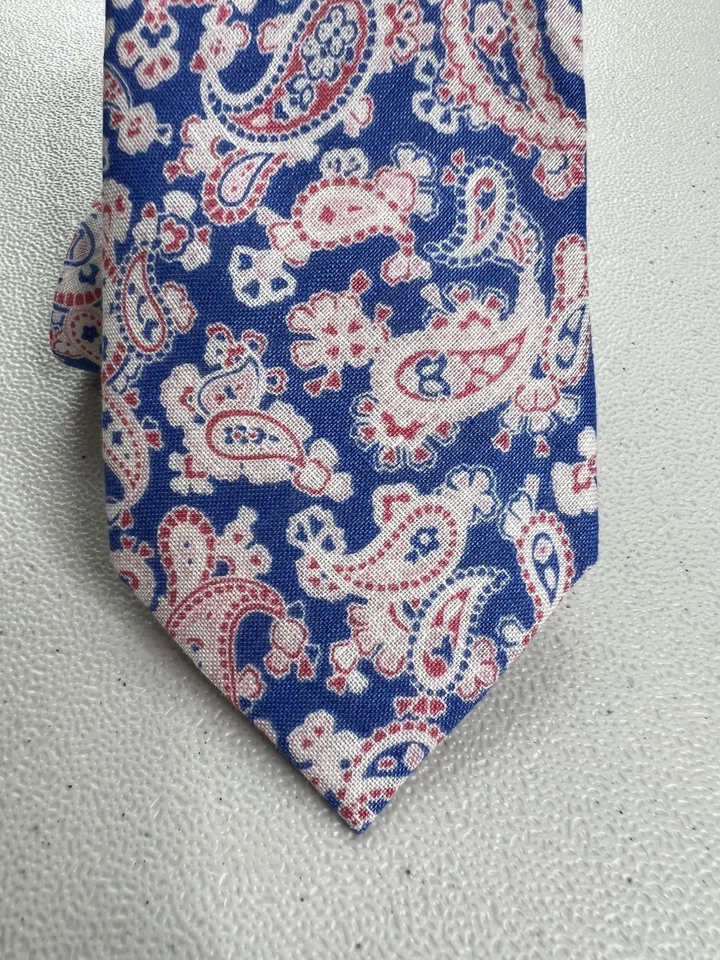 Corbata de diseñador Tommy Hilfiger azul, rosa, blanco patrón cachemir 100 % lino nueva con etiquetas Foto 2 de 4