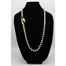 Les Bernard Vintage Cabochon Necklace Green Glass Beads Gold Dragon Signed Bin3D