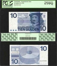 1968 Netherlands Banknote 10 Gulden Frans Hals Bust PCGS Superb Gem New 67PPQ