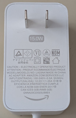 AC/DC Power Adpter Model # LA23NA Output 12V..1.25A 15.0W