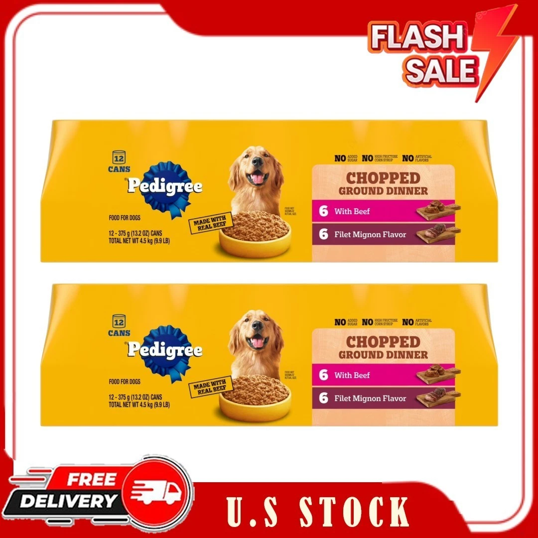 2 Boxes Pedigree Chopped Ground Dinner Filet Mignon & Beef Wet Dog Food, 12 Pack