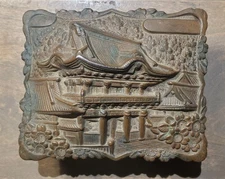 Antique Japanese Copper Meiji trinket box antique pill seal Pagoda Pill Box