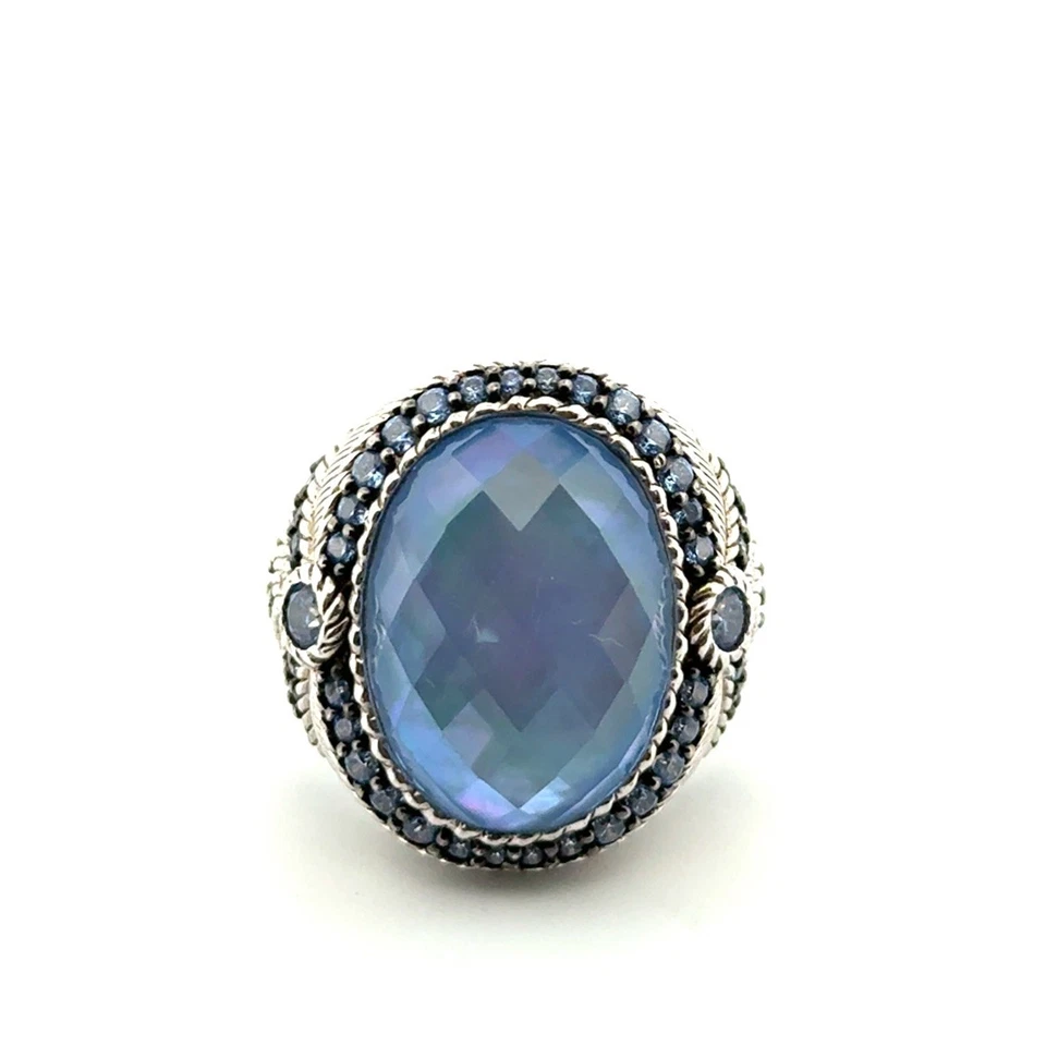 Size: 6 Judith Ripka Lab Blue Faceted Quartz & CZ 925 Sterling Silver Ring 15.8g - Image 4 of 4