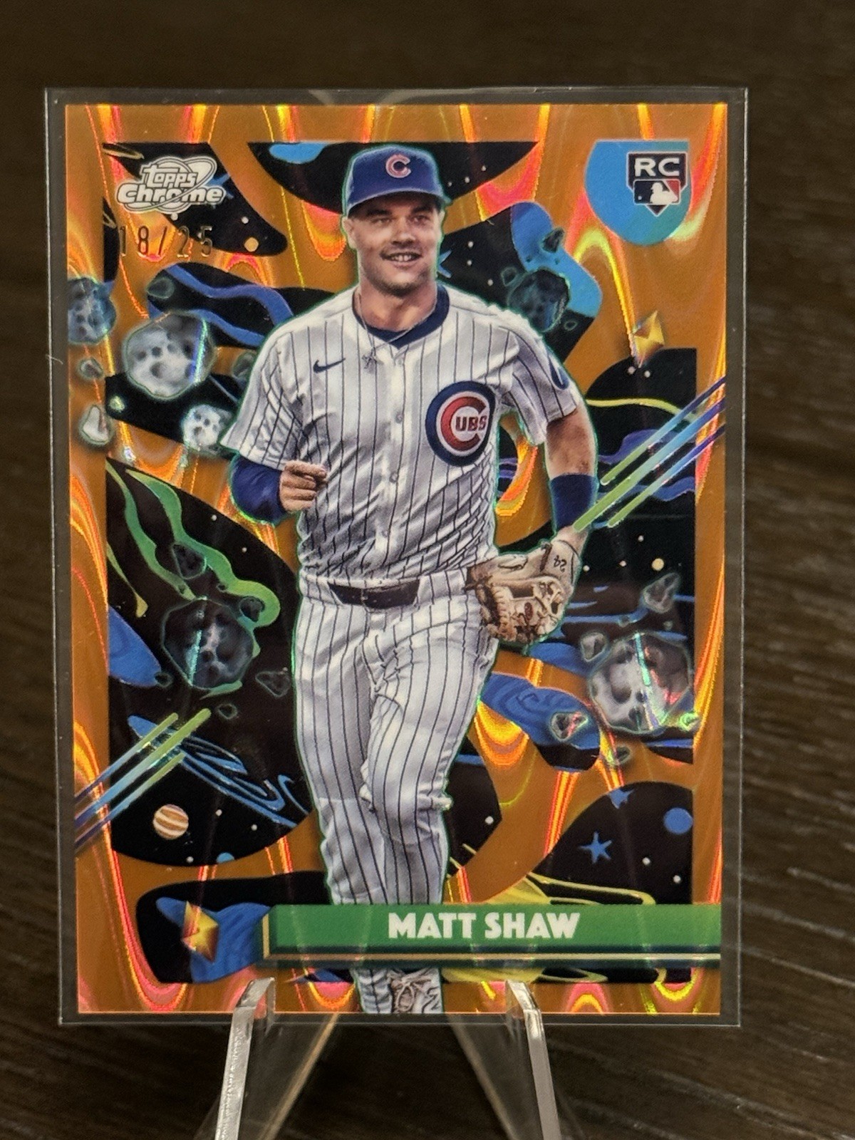 2025 Topps Cosmic Chrome - Matt Shaw #35 Orange Galactic Refractor /25 Cubs (RC)