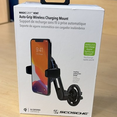 Scosche MagicGrip Qi Wireless Fast Charge Auto-Grip Air Vent Clip Car Mount