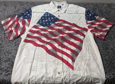 Cotton Traders Sport Shirt Mens XL USA American Flag Pattern Button Up 