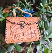 Vintage SMALL Hand Tooled Leather Bag Boho Western Handbag/Purse 5"