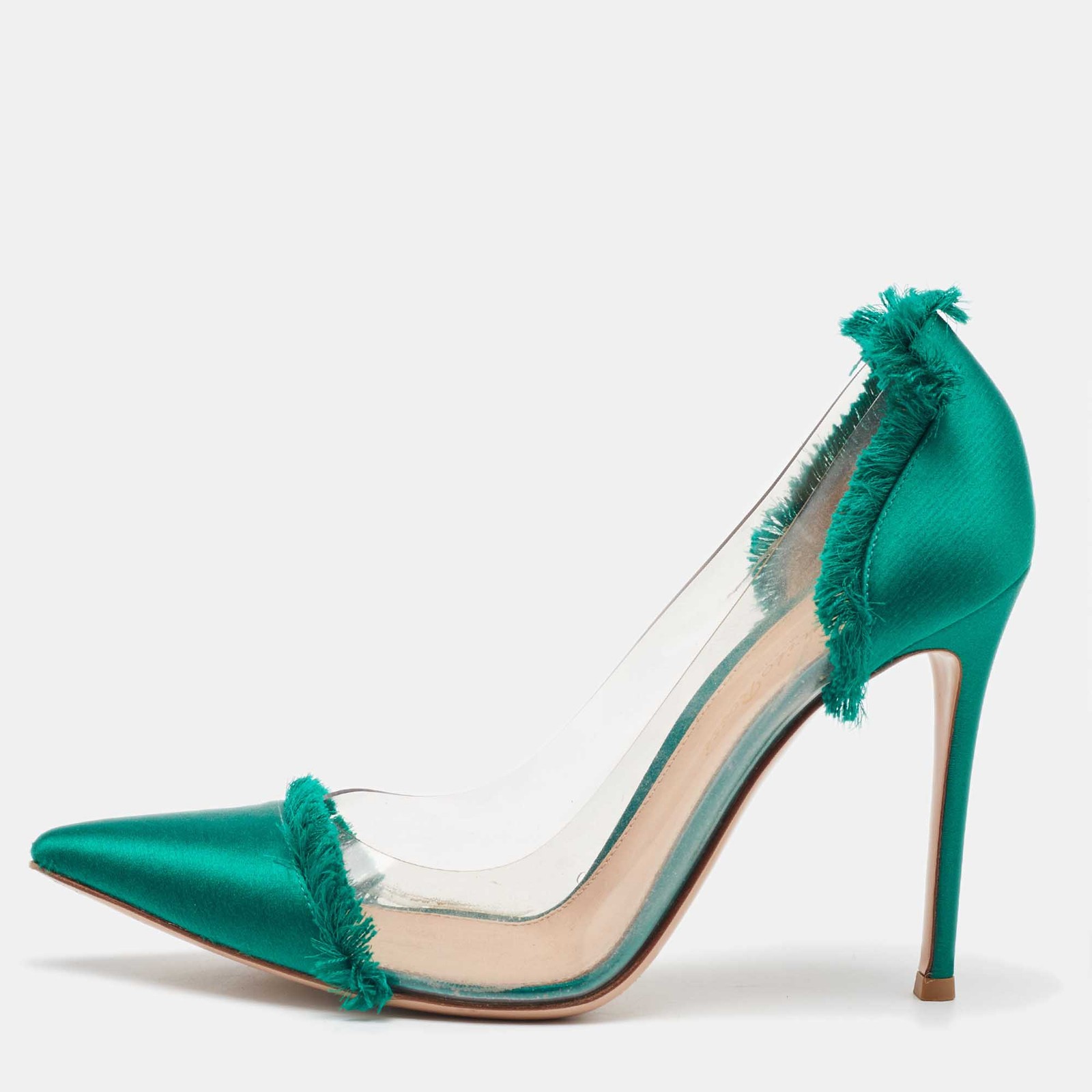 Gianvito Rossi Green Transparent PVC Satin Plexi Pointed Toe Pumps Size 39