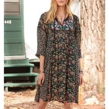 Sundance Embroidered Floral Chelsea Morning Long Sleeve Tie Tassel Dress Medium