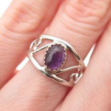 925 Sterling Silver Vintage Real Oval-Cut Amethyst Swirl Ring Size 6