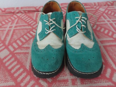 Vintage green white Suede George Cox Shoes UK Size US sz Made In England