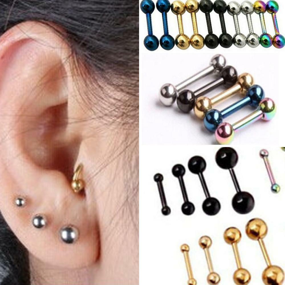 1Pair Mens Stainless Steel Ball Barbell Ear Studs Piercing Earrings 3/4/5mm