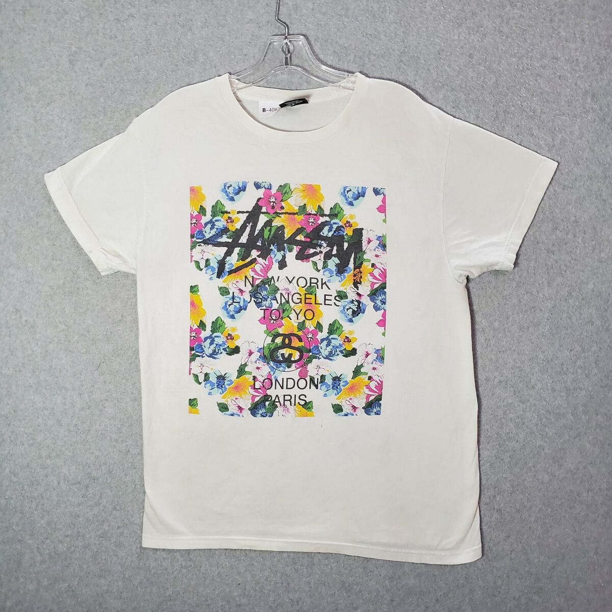 Stussy Men Shirt M White Floral New York Los Angeles Tokyo Stussy Men Shirt M White Floral New York Los Angeles Tokyo