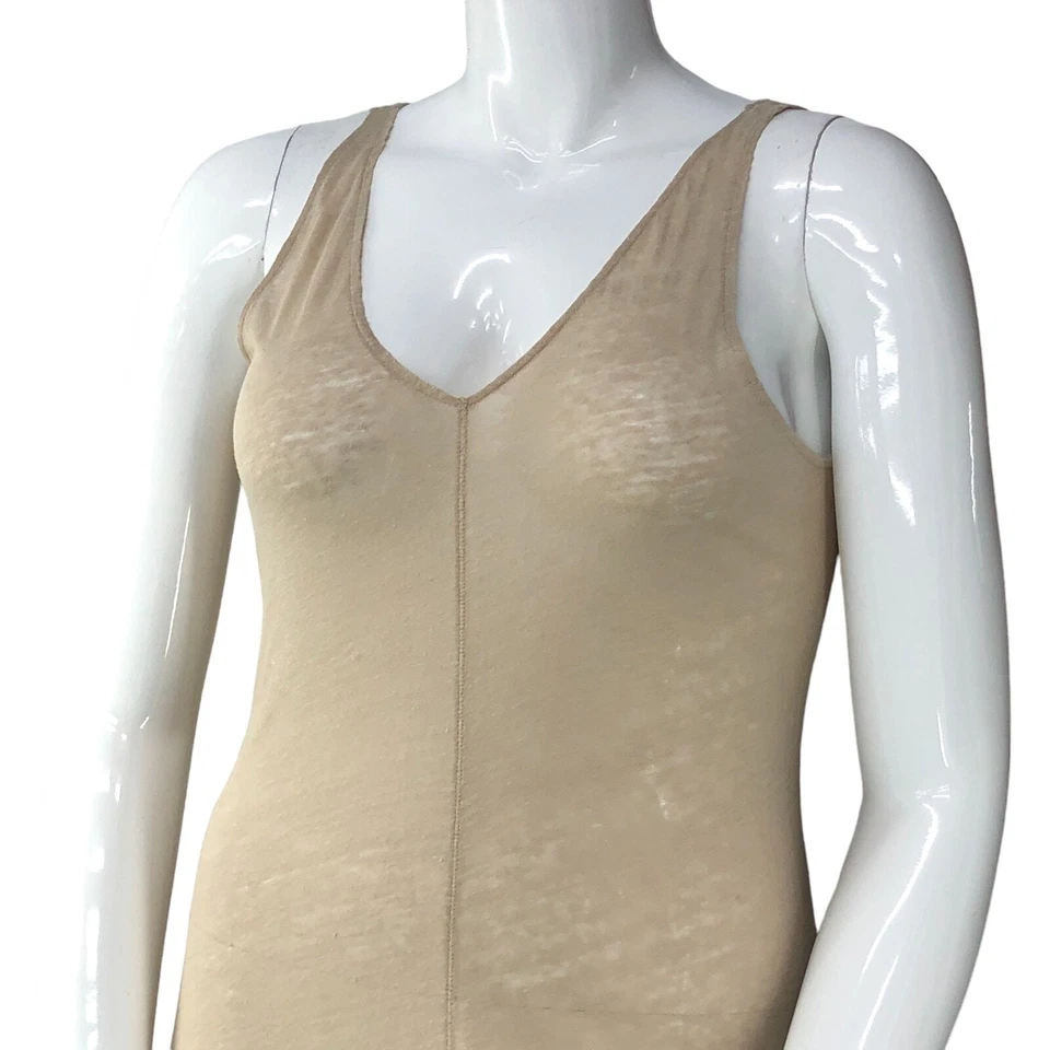 Vestido de verão Calypso St Barth feminino tamanho M gola alta baixa midi bege leve - Imagem 3 de 4