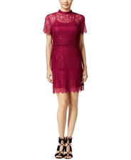Kensie Short-Sleeve Lace Dress Wine Small