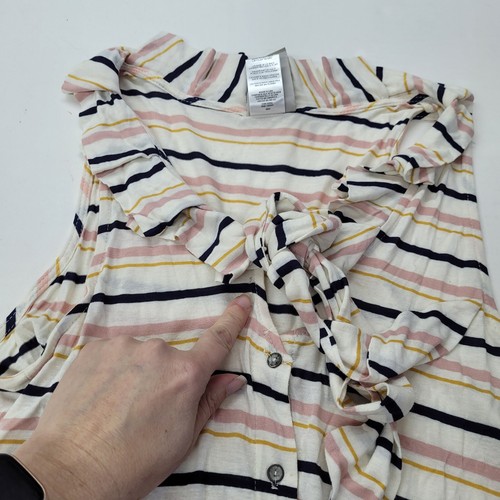 Dolan Tunic Top Women XS Pink Blue Striped Ruffled Tie Neck Button Up Beach New - Picture 9 of 13