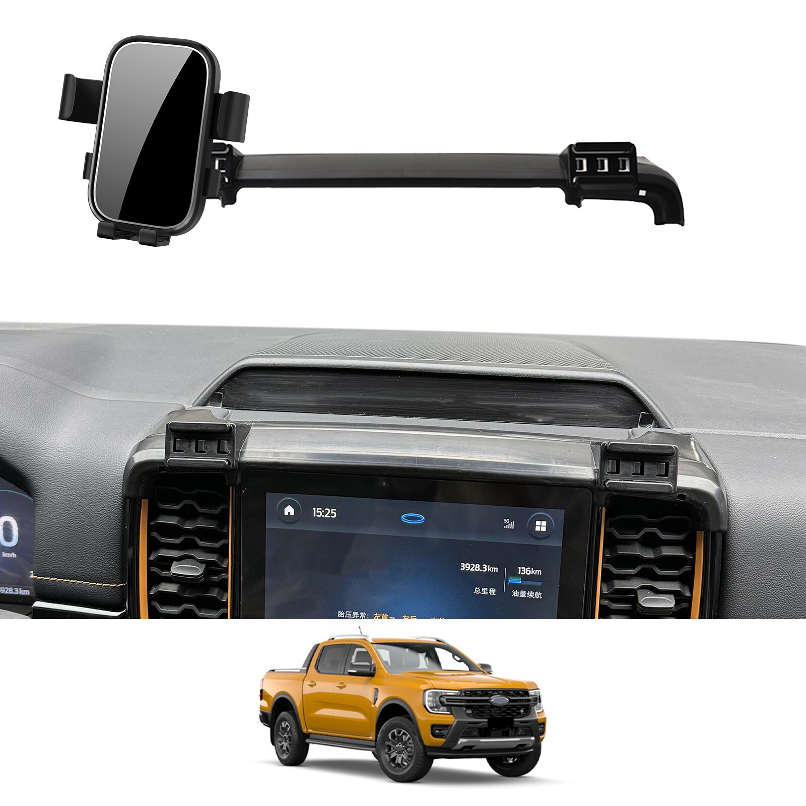 Ford Everest Ranger Dash Mat Holders – Black Plastic With Fixing Clips – Made In Australia