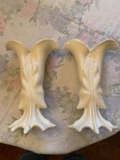 2 Vintage USA Pottery Arrow Leaf Vases 10.75" White #598