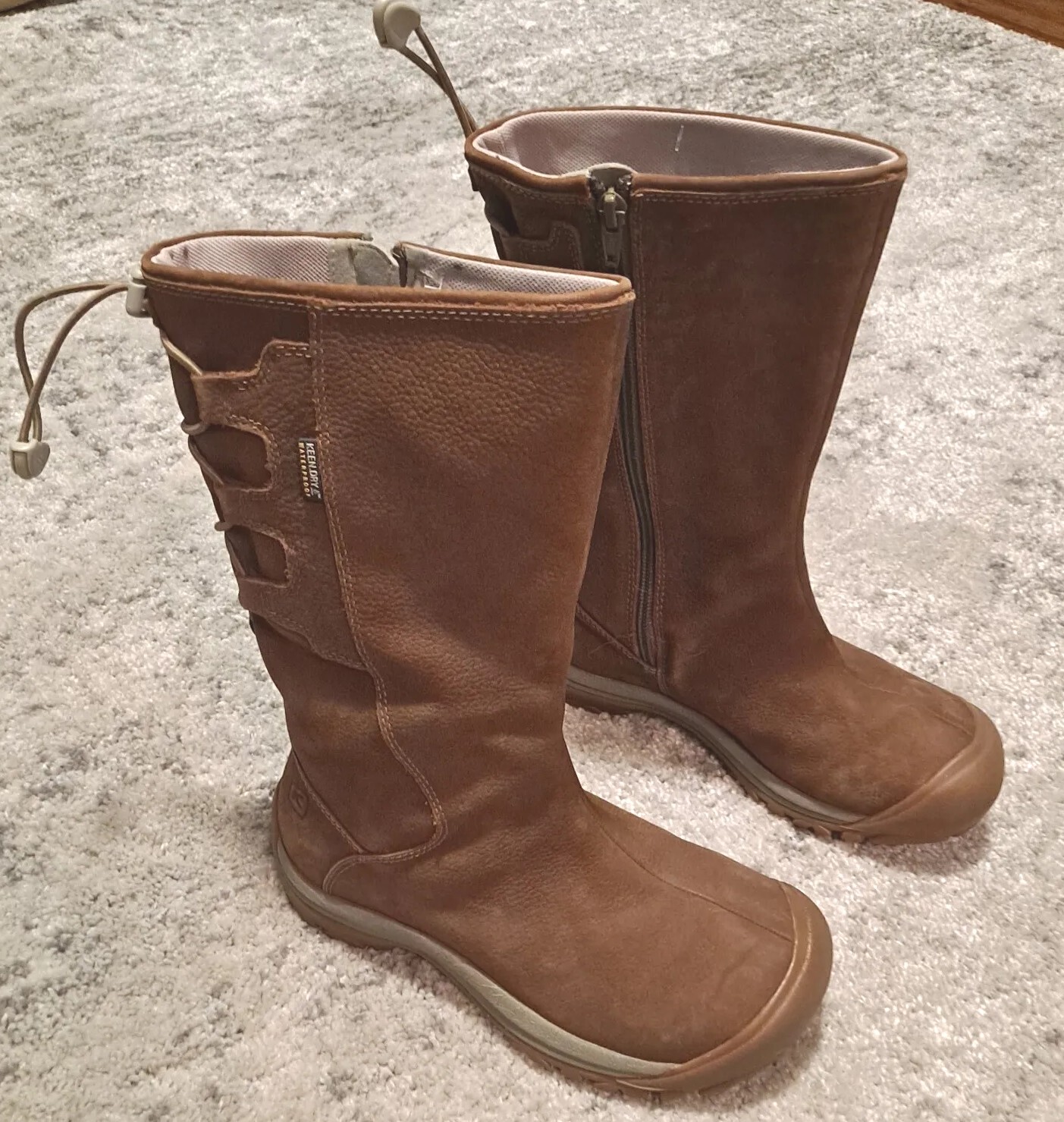 KEEN Stivali da donna alti a secco in pelle taglia 5 5 con cerniera pull marroni tempo freddo