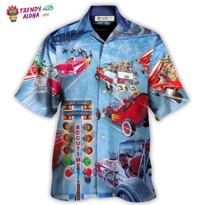 Christmas Santa Claus Start Drag Racing Light Hawaiian Shirt   Trendy Aloha
