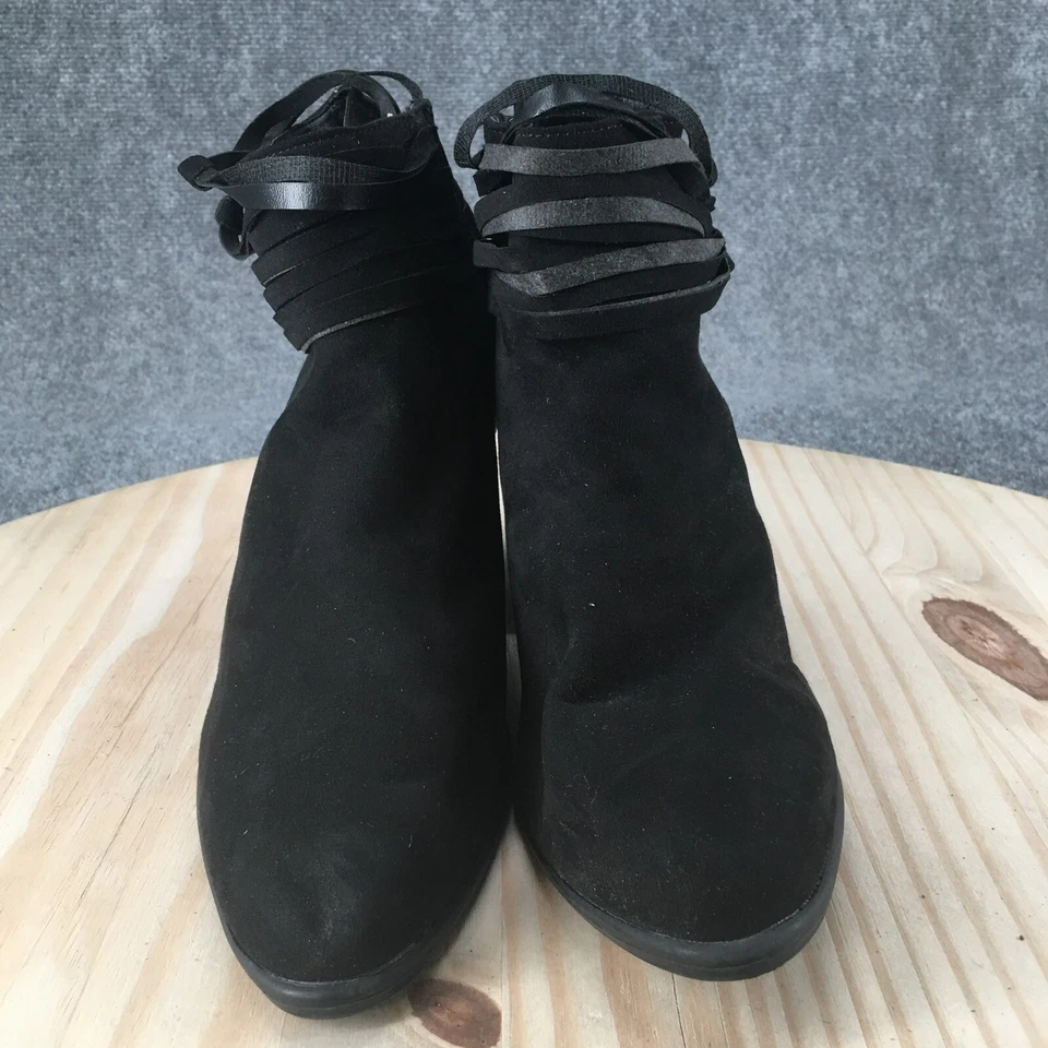 Botas de bambú para mujer 10 Rancher botines al tobillo negras imitación cuero tacón cremallera lateral Foto 4 de 4