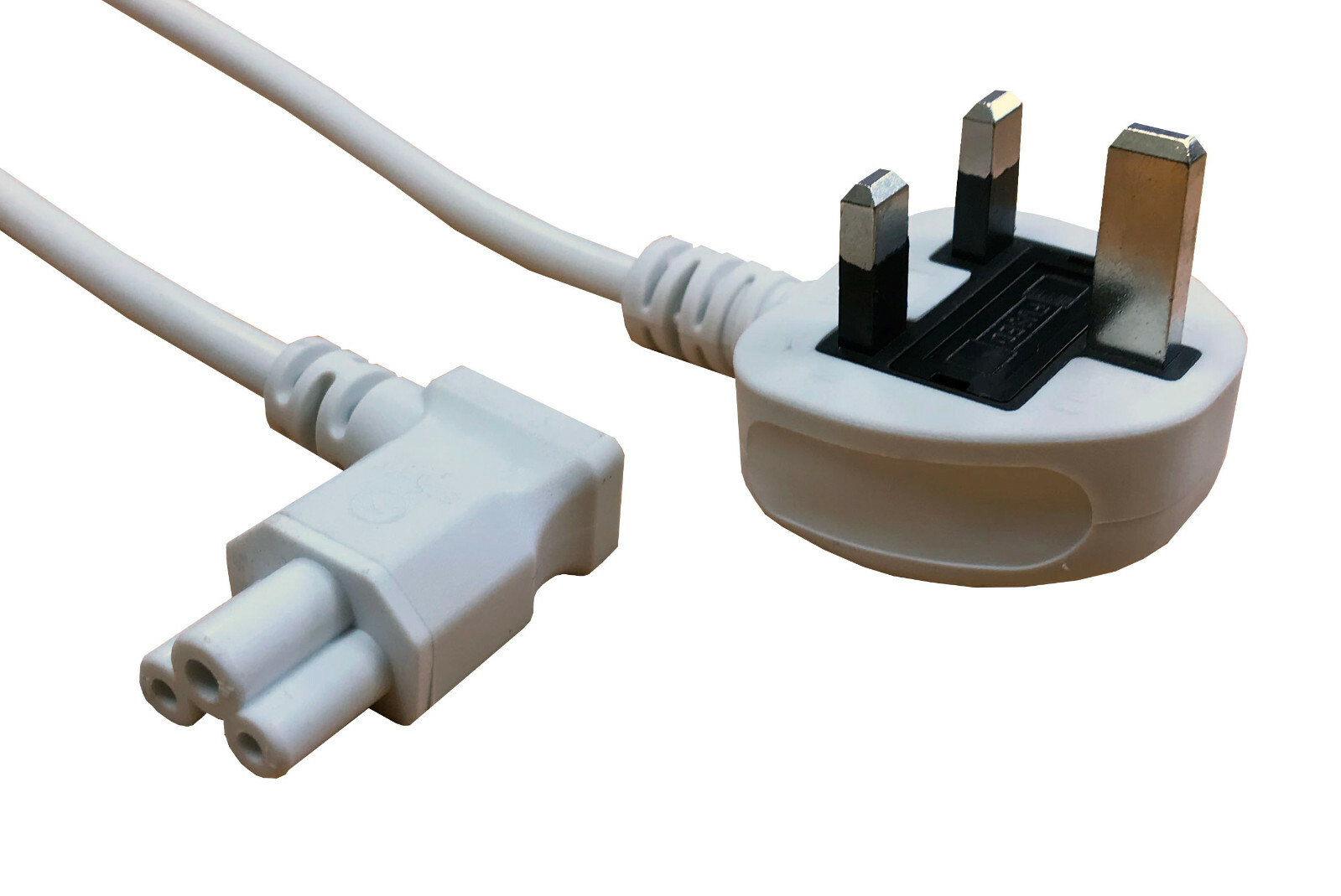 5m White C5 Clover Cloverleaf 90 Degree Angled Mains Cable Lead to UK Plug